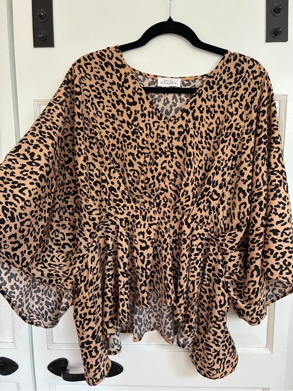 Emily Wonder Leopard Print Peplum Blouse - Tan/Black